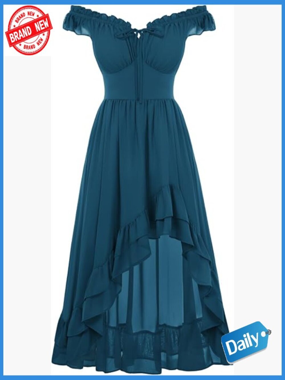 Off Shoulder Flowy Chiffon Corset Sundress with High Low Ruffle Hem